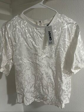 DKNY White Short Sleeve Logo-Pattern Tee
